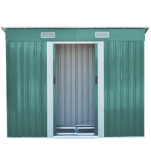 8 x 4 ft Pent Metal Garden Shed Outdoor Storage Shed with Lockable Door and Base Frame, Dark Green