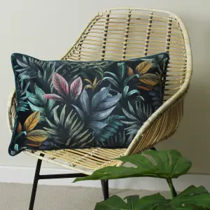 Evans Lichfield Zinara Leaves Rectangular Velvet Polyester Filled Cushion