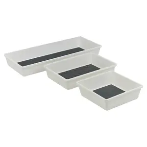 URBNLIVING 17cm Width 3Pcs Non Slip Tray Set Kitchen Office Drawer Utensils Multi Purpose Organizer