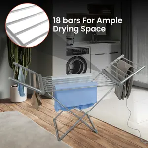 Indoor Electric Heated Clothes Airer Laundry Clothes Dryer Foldable Winged Rails