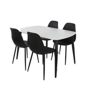 Core Products Aspen White 120cm Rectangular Dining Table with 4 Black Plastic Curve Design Chairs