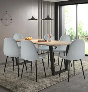 Hallowood Furniture Dudley 1.8m Dining Table Set with 6 Silver Grey Fabric Chairs