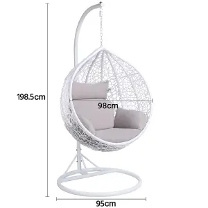 Yaheetech White Hanging Swing Chair with Cushion Garden Patio Rattan Hammock Chair