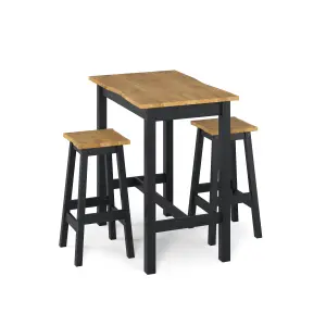 High Breakfast Bar Table & Pair Bar stool SET Corona Black Wavy Edge Large Rectangular, 65cm wide x 100cm deep