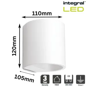 Integral LED Indoor Decorative Paintable Gypsum Larissa Wall Light: IP20: G9 Bulb (Max 40W): Twin Pack