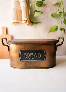 Rozi Gold Bread Bin With Wooden Lid