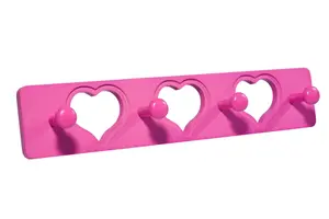 Hot Pink Heart 4 Hook rail, (L)400mm (H)12mm