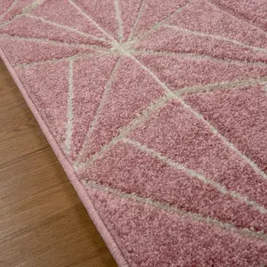 Modern Easy to Clean Geometric Optical 3D Pink Rug for Dining Room-80cm X 150cm