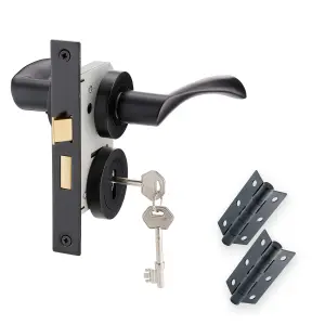 XFORT Matt Black Warped Lever On Rose Lock Pack, Latch Pack Complete Set