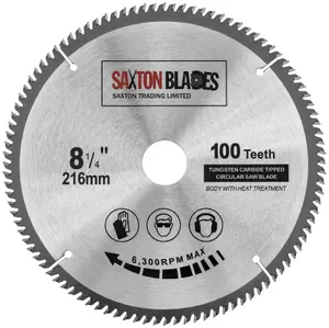 Saxton TCT216100T Saxton TCT Circular Wood Saw Blade 216mm x 100 Teeth x 30mm Bore + 16, 20 and 25mm Rings