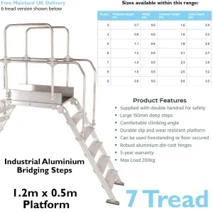 7 Tread Industrial Bridging Steps & Handle Crossover Ladder 1.2m x 0.5m Platform