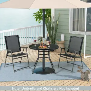 Costway Outdoor Dining Table Patio Round Tempered Glass Table with 35mm Umbrella Hole