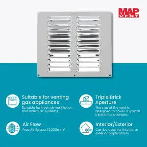 Metal Louvre Air Vent Cover, Suitable for Venting Gas Appliances Internal External Wall, 9 x 9" (229 x 229mm), Chrome