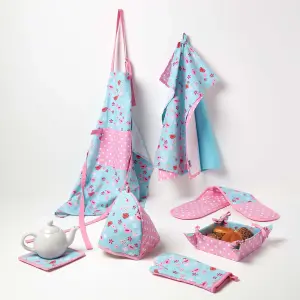 Homescapes Birds and Flowers Pink Cotton Oven Glove