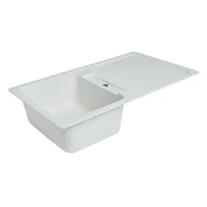 Cooke & Lewis Arber White Composite quartz 1 Bowl Sink & drainer 500mm x 860mm