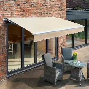 Primrose Awnings 3.5m x 2.5m Retractable Manual Ivory Awning Outdoor Patio Canopy