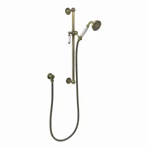 ENKI Regent Antique Brass Traditional Crosshead 2-Outlet Brass Thermostatic Shower Head & Slider Rail Kit 8"