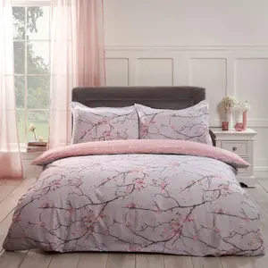 Dreamscene Spring Blossoms Print Duvet Cover with Pillowcases, Blush - King