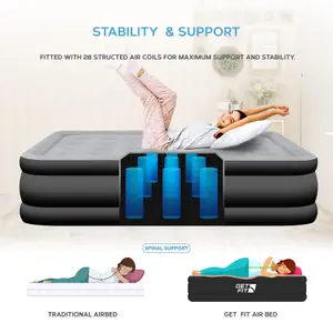 Get Fit Air Bed With Built In Electric Pump - Double Blow Up Bed X 2 Free Pillows - Elevated Inflatable Air Mattress - Black/Grey