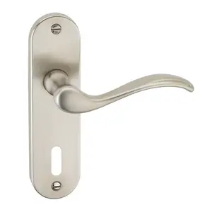 URBNLIVING 150mm Length 12 Pcs Geneva Metal & Satin Nickel Keyhole Lever Latch Door Handles Set