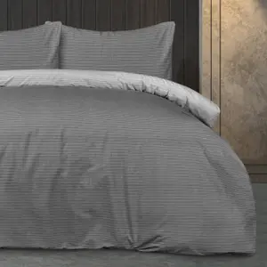 Smart Living Luxury Super Soft Reversible Pinstripe Duvet Cover with Pillowcase