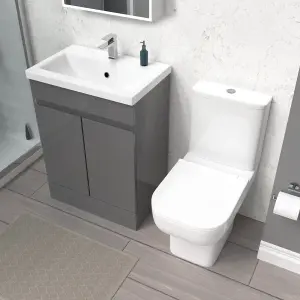 Nes Home 600mm Steel Grey Basin Vanity Unit & Close Coupled Toilet