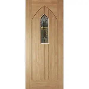 Westminster 6 panel Leaded White oak veneer Swinging External Front Door, (H)1981mm (W)762mm