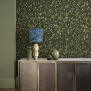 Clarissa Hulse Wild Chervil Sage & Gold effect Smooth Wallpaper