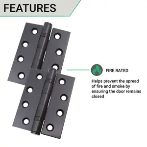 EAI 4" Fire Door Hinges 4" Stainless Steel Grade 13  - 102x76x3mm - Square - Black - Pair - Including Screws