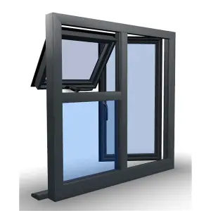 1245mm (W) x 895mm (H) Aluminium Flush Casement Window - 1 Opening Window (LEFT) - Top Opening Window (RIGHT) - Anthracite