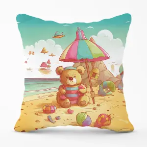 Teddy Bead On A Beach Holiday Outdoor Cushion 45cm x 45cm