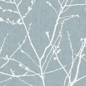 Superfresco Easy Innocence Floral Metallic Duck Egg Blue Wallpaper