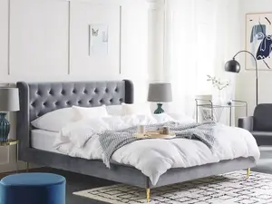 Velvet EU King Size Bed Grey FORBACH