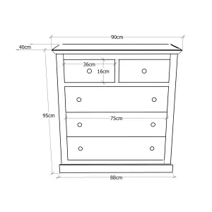 Lucca 5 Drawer Chest of Drawers Brass Knob