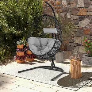 Costway Rattan Egg Swing Chair w/ Stand Indoor Outdoor Hanging Basket Chair