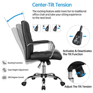 Yaheetech Height Adjustable PU Leather Office Chair with Armrests - Black