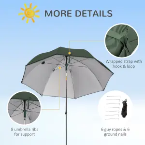 Outsunny 2m Beach Parasol with Sides Fishing Umbrella w/ Tilt, UV30+, Green