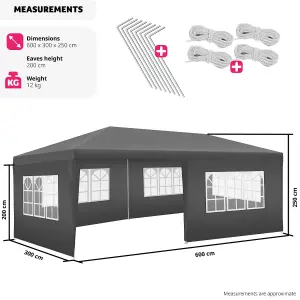 Gazebo Vivara - 6 x 3 m, with 5 side panels, weather & UV-resistant - grey