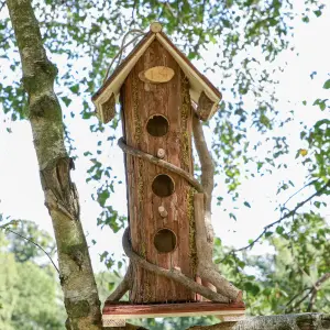 Natural Bark Three Tier Bird House Nesting Box Decorative Garden Wood Bird Nesting Box