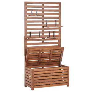 Garden Bench with Wall Panel MATINO with Storage Acacia Wood Light Wood