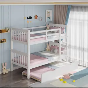 Oliver White Wooden Bunk Bed With Trundle - Single