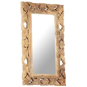 Berkfield Hand Carved Mirror Brown 80x50 cm Solid Mango Wood