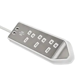 Brennenstuhl Estilo Corner Extension Lead With USB - Stainless Steel - Silver & White