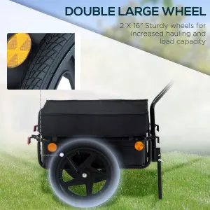 HOMCOM Cargo Trailer Bike Trolley Cart with Handle Removable Rain Cover 70L