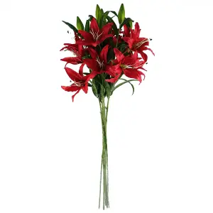 Pack of 6 x 100cm Large Red Lily Stem - 3 Flowers