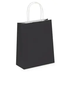 Pack of 20 Coloured Paper Party Bags 18cm x 22cm x 8cm Gift Bag With Handles Birthday Loot Bag Recyclable (Black)