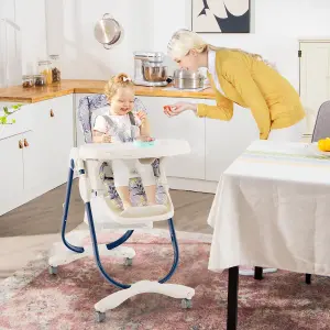 Costway Folding Baby High Chair Height Adjustable Convertible High Chair W/ Removable Tray