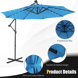 Costway 3 x 3m Cantilever Parasol Backyard Patio Offset Umbrella w/ 32 Solar-Powered LED Lights