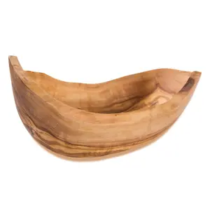 Olive Wood Natural Grained Rustic Kitchen Dining Handmade Oval Bowl Small (L) 23cm