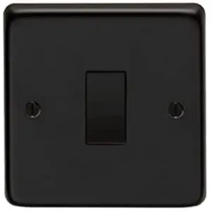 Eurolite Light Switch 1 Gang 10A 2 Way: Round Edge Matt Black Plate - Black Nickel Rocker